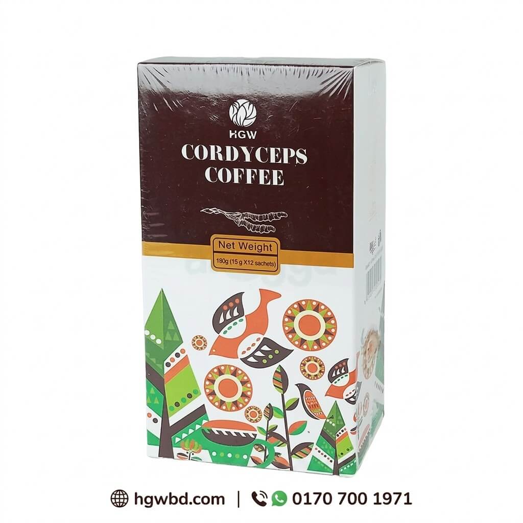 HGW Cordyceps Coffee 180g instant coffee beverage box with 12 sachets premium coffee blend packaging